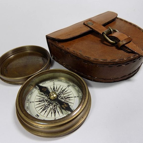Authentic Vintage Style Brass Pocket Compass Case - Picture 2 of 2